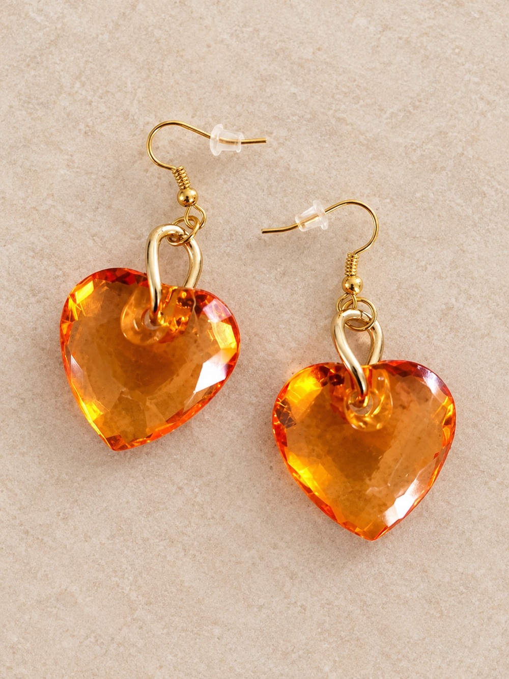 Gold-Tone Orange Heart Drop 2.25” Earrings